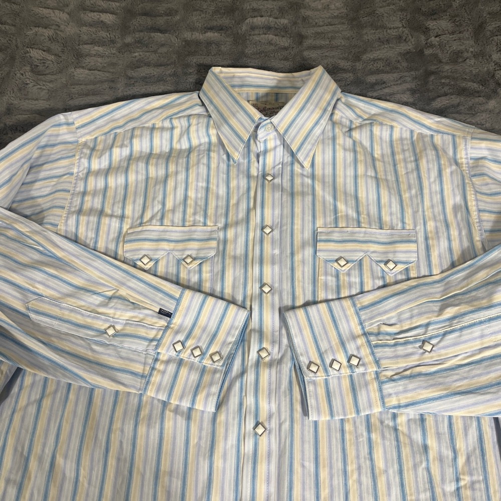 Rockmount Ranch Wear Mens XL Blue Striped Western Pearl Snap Shirt 630-BLU USA